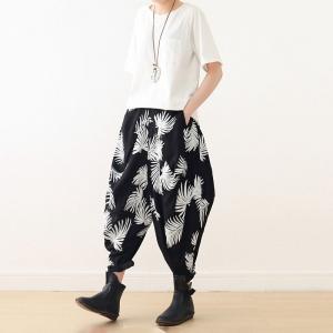 Leaf Patterns Baggy Fashion Harem Pants Cotton Resort Wear