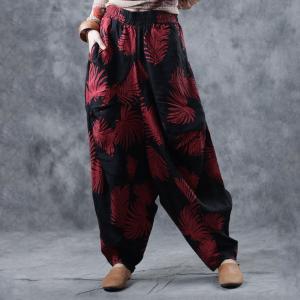 Leaf Patterns Baggy Fashion Harem Pants Cotton Resort Wear