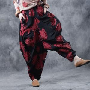 Leaf Patterns Baggy Fashion Harem Pants Cotton Resort Wear