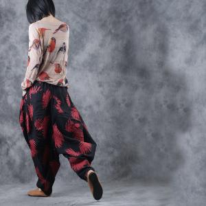 Leaf Patterns Baggy Fashion Harem Pants Cotton Resort Wear