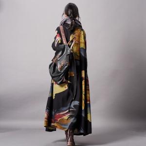 High-End Abstract Prints Black Cardigan Vintage Oversized Shirt Dress