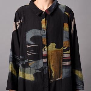 High-End Abstract Prints Black Cardigan Vintage Oversized Shirt Dress