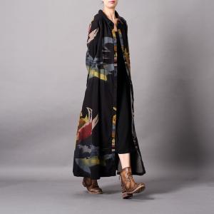 High-End Abstract Prints Black Cardigan Vintage Oversized Shirt Dress