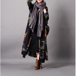 High-End Abstract Prints Black Cardigan Vintage Oversized Shirt Dress