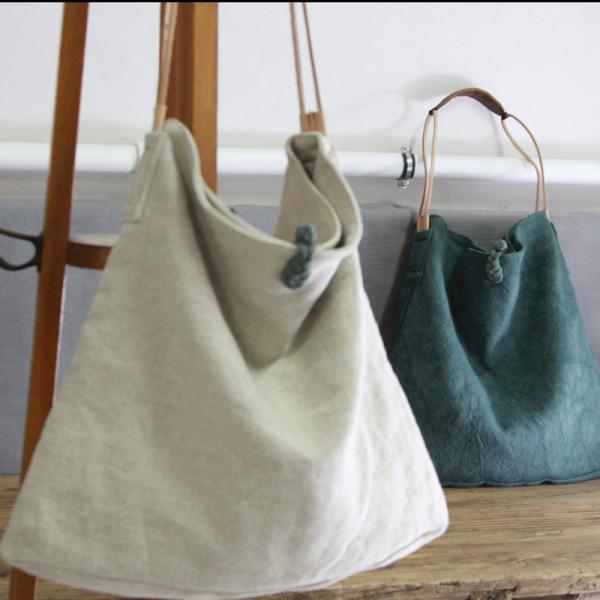 Special Buttons Cotton Linen Shoulder Bag Plain Tote Bag for Woman