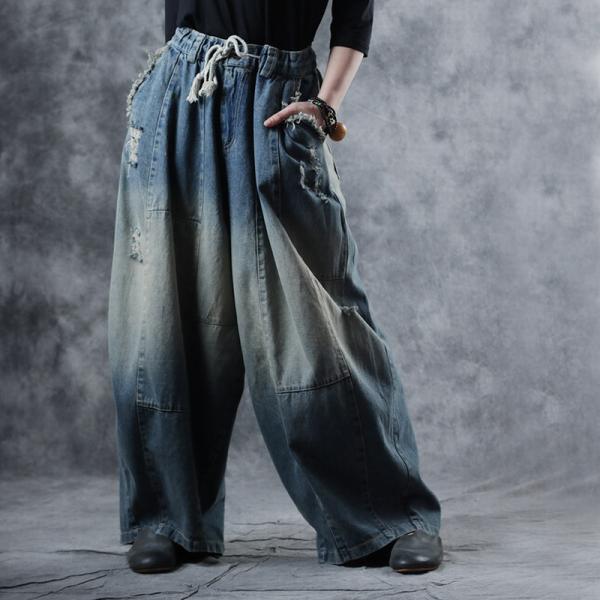 Vintage Blue Distressed Baggy Jeans Womans Fashion Wide Leg Jeans in ...