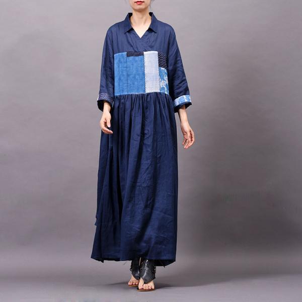 Organic Ramie Patchwork Oversized Shirt Dress Designer Wrap Dress