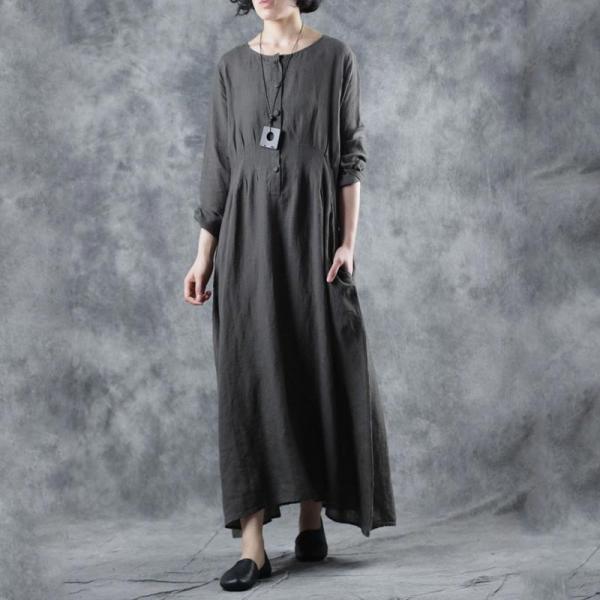 Solid Color Linen Empire Waist Dress Loose Comfy Vacation Dress