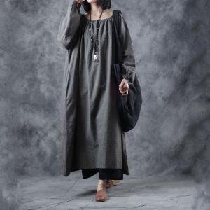 Puff Sleeve Plus Size Abaya Dress Ramie Casual Gray Dress