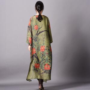 Rose Prints Loose Silk Dress Vintage Loose Qipao Dress with Camisole