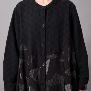 Geometric Pattern Linen Black Cardigan Oversized Button Down Shirt Dress