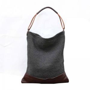 Cowhide Leather Splicing Cotton Linen Womans Bag Vintage Hobo Bag