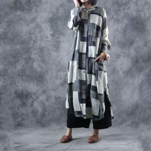 Classic  Plaids Spring Dress Ramie Oversized Shirt Dress