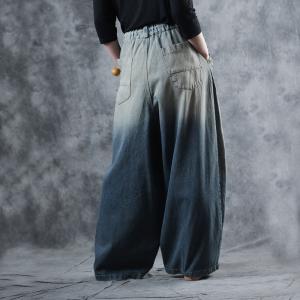Vintage Blue Distressed Baggy Jeans Womans Fashion Wide Leg Jeans