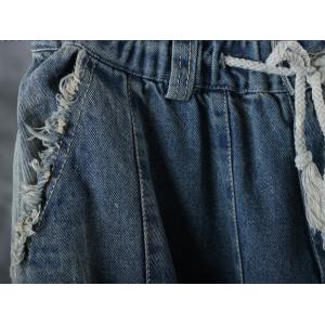 Vintage Blue Distressed Baggy Jeans Womans Fashion Wide Leg Jeans