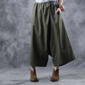 Casual Style Cotton Harem Pants Bowknots Designer Wide Leg Trousers