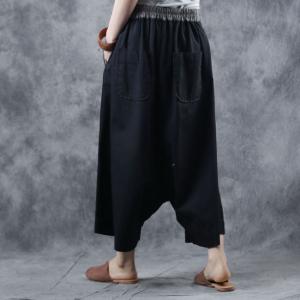 Casual Style Cotton Harem Pants Bowknots Designer Wide Leg Trousers