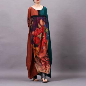 Contrast Color Plus Size Maxi Dress Silk Printed Caftan