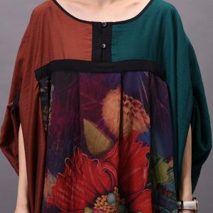 Contrast Color Plus Size Maxi Dress Silk Printed Caftan