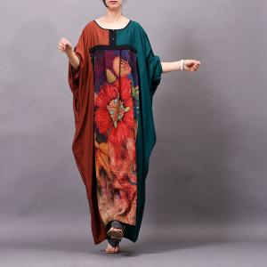 Contrast Color Plus Size Maxi Dress Silk Printed Caftan