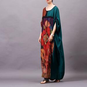 Contrast Color Plus Size Maxi Dress Silk Printed Caftan