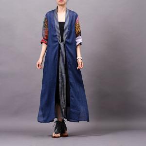 Patchwork Sleeve Belted Cardigan Loose Designer Resort Wear