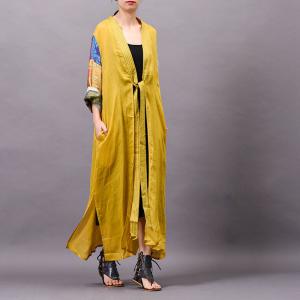 Patchwork Sleeve Belted Cardigan Loose Designer Resort Wear