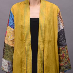 Patchwork Sleeve Belted Cardigan Loose Designer Resort Wear