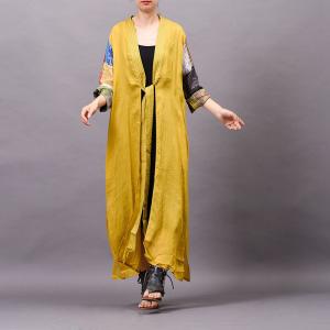 Patchwork Sleeve Belted Cardigan Loose Designer Resort Wear