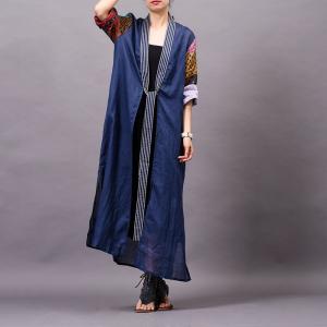 Patchwork Sleeve Belted Cardigan Loose Designer Resort Wear