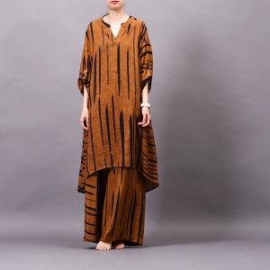 V-Neck Striped Asymmetrical Oversized Shirt with Silky Wide Leg Pants