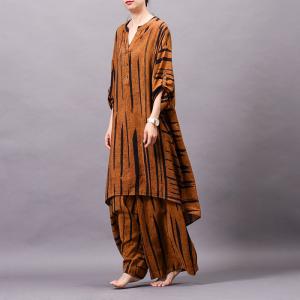 V-Neck Striped Asymmetrical Oversized Shirt with Silky Wide Leg Pants