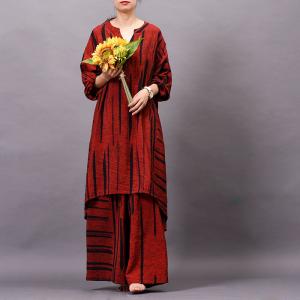 V-Neck Striped Asymmetrical Oversized Shirt with Silky Wide Leg Pants