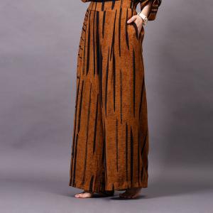 V-Neck Striped Asymmetrical Oversized Shirt with Silky Wide Leg Pants