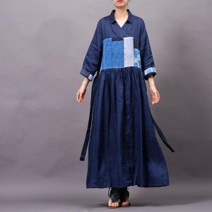 Organic Ramie Patchwork Oversized Shirt Dress Designer Wrap Dress