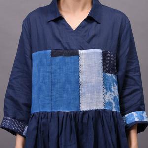 Organic Ramie Patchwork Oversized Shirt Dress Designer Wrap Dress