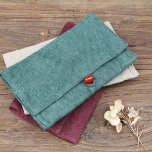 Agate Button Cotton Linen Clutch Bag Vintage Plain Bag