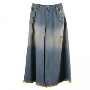 Street Fashion Wide Leg Jeans Fringed Edges Ripped Jeans