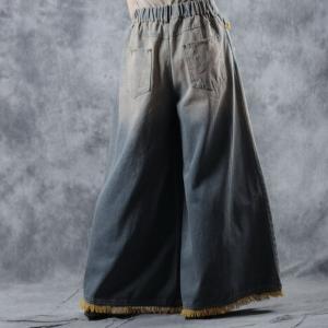 Street Fashion Wide Leg Jeans Fringed Edges Ripped Jeans