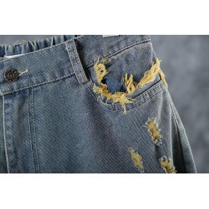 Street Fashion Wide Leg Jeans Fringed Edges Ripped Jeans
