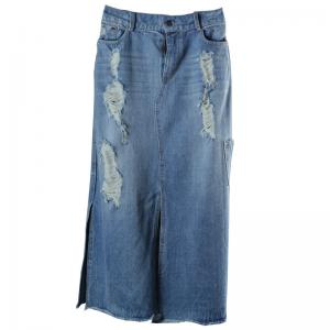 Korean Style Big Slits Maxi Skirt Ripped Denim Skirt