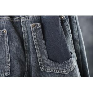 Hollow-Out Denim A-Line Skirt Side Slits Black Frayed Jean Skirt