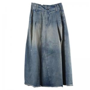 High-Waist Maxi Frayed Skirt Loose Denim Ripped Skirt in Denim Blue One ...