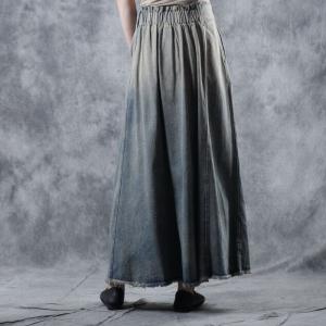 High-Waist Maxi Frayed Skirt Loose Denim Ripped Skirt