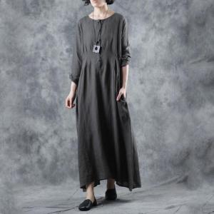 Solid Color Linen Empire Waist Dress Loose Comfy Vacation Dress