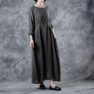 Solid Color Linen Empire Waist Dress Loose Comfy Vacation Dress