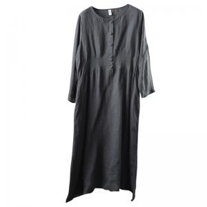 Solid Color Linen Empire Waist Dress Loose Comfy Vacation Dress