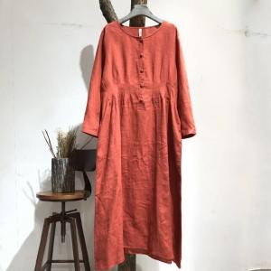 Solid Color Linen Empire Waist Dress Loose Comfy Vacation Dress