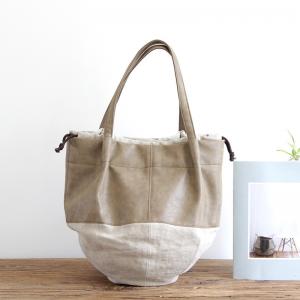 Linen Splicing Bucket Bag Fashion Womans Handbag