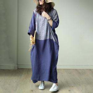 Chinese Style Linen Plus Size Folk Dress Flared Ethnic Caftan